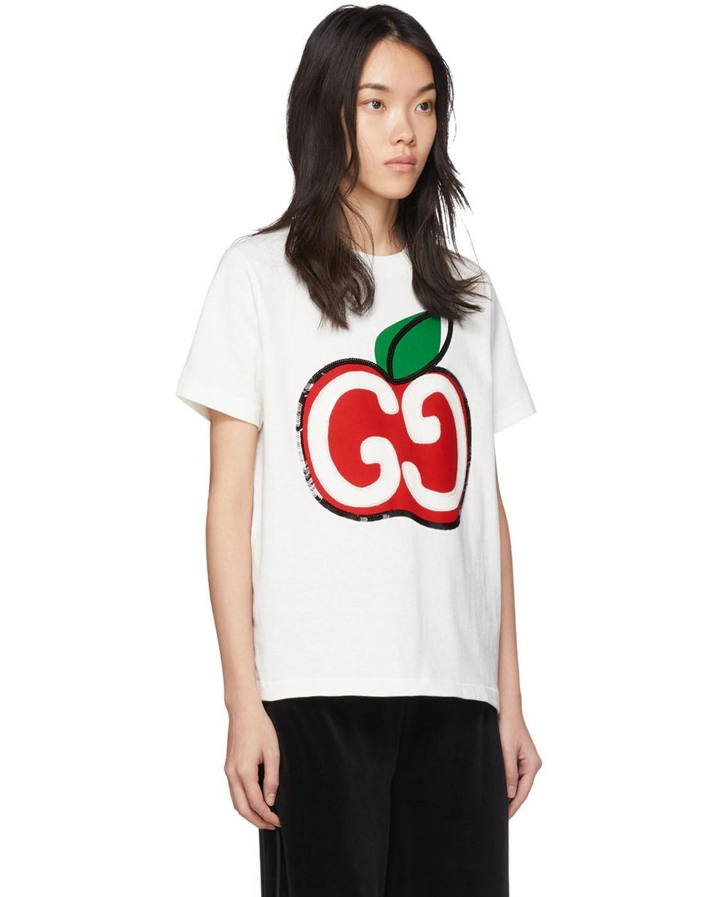 Gucci T-shirt With GG Apple Print in White | Lyst
