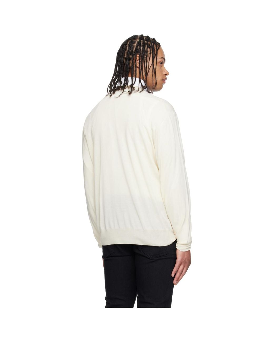 Tom Ford White Off- Fine Gauge Cashmere Ls V-Neck Sweater for men