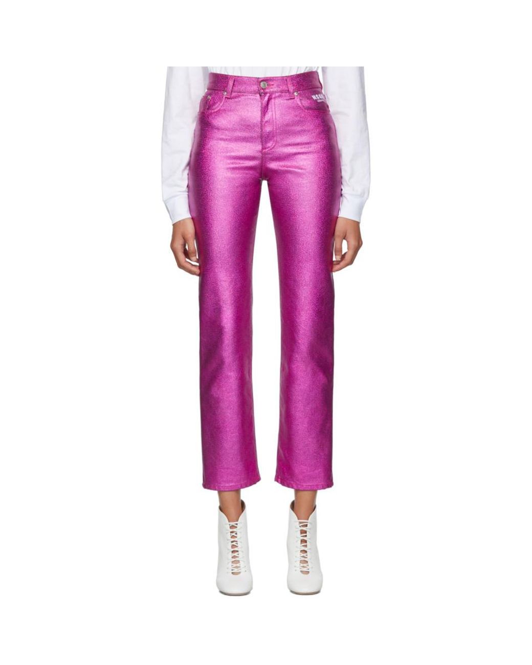 MSGM Pink Metallic Jeans | Lyst