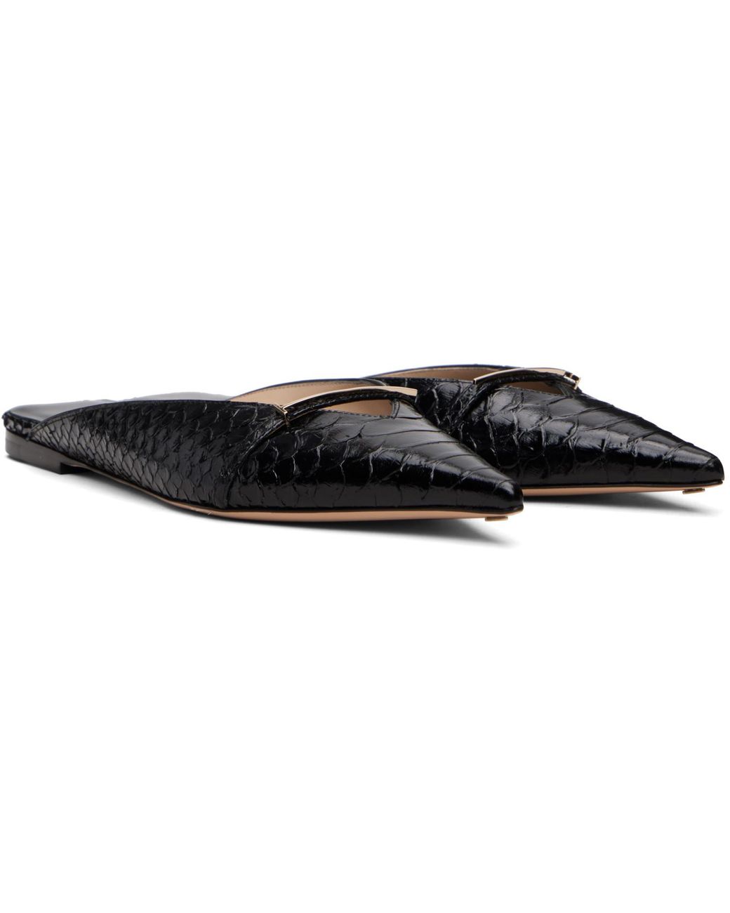 Tom Ford Black Printed Python Julianne Mule Flats