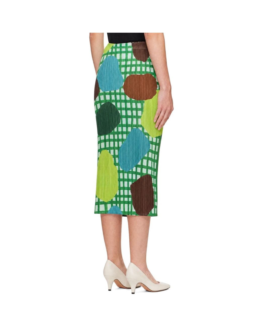 Pleats Please Issey Miyake Green Market Midi Skirt