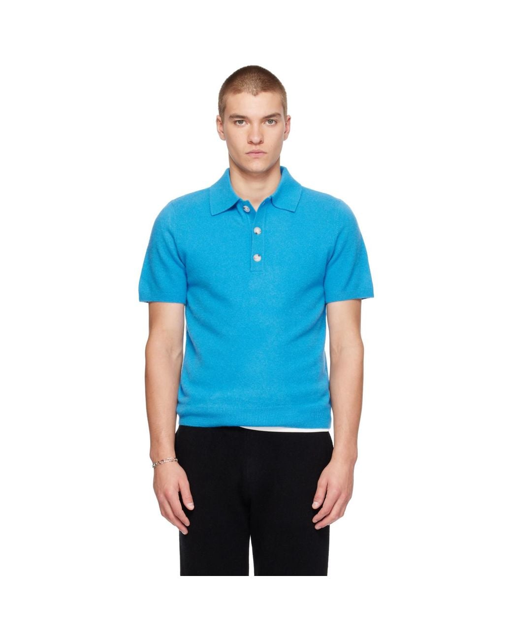 Entire studios Blue Short Sleeve Cashmere Knit Polo for men