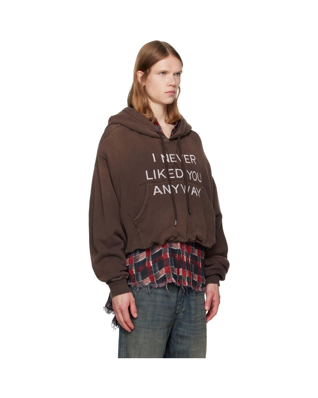 R13 Brown 'I Never Liked You' Balloon Popover Hoodie for men