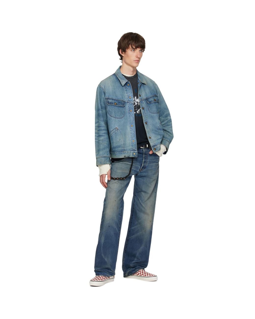 KAMIYA Blue Distressed Denim Trucker Jacket for men