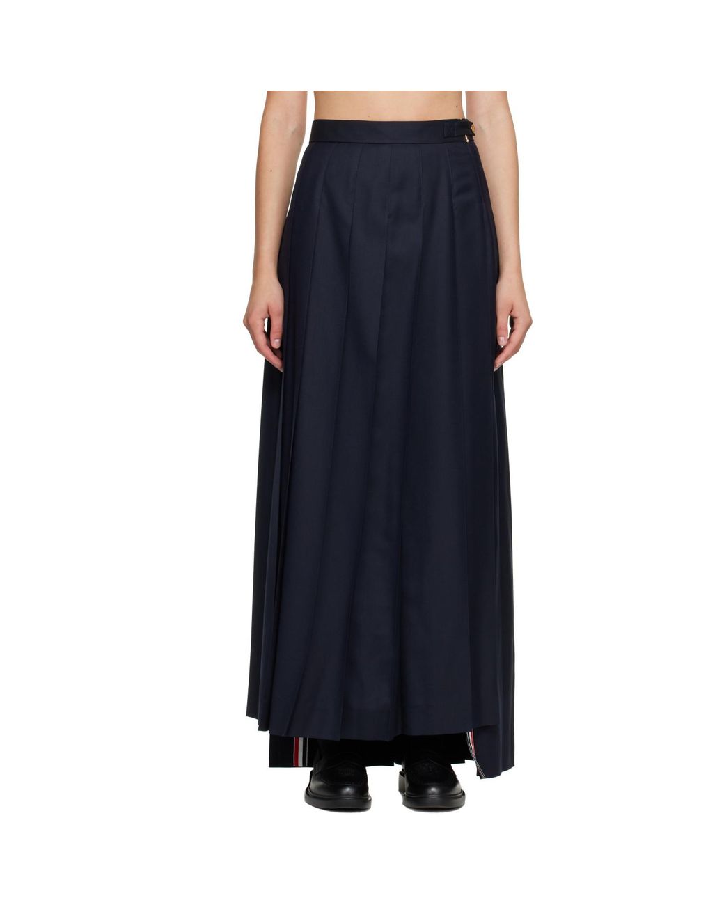 Thom Browne Blue Super 120's Twill Pleated Maxi Skirt
