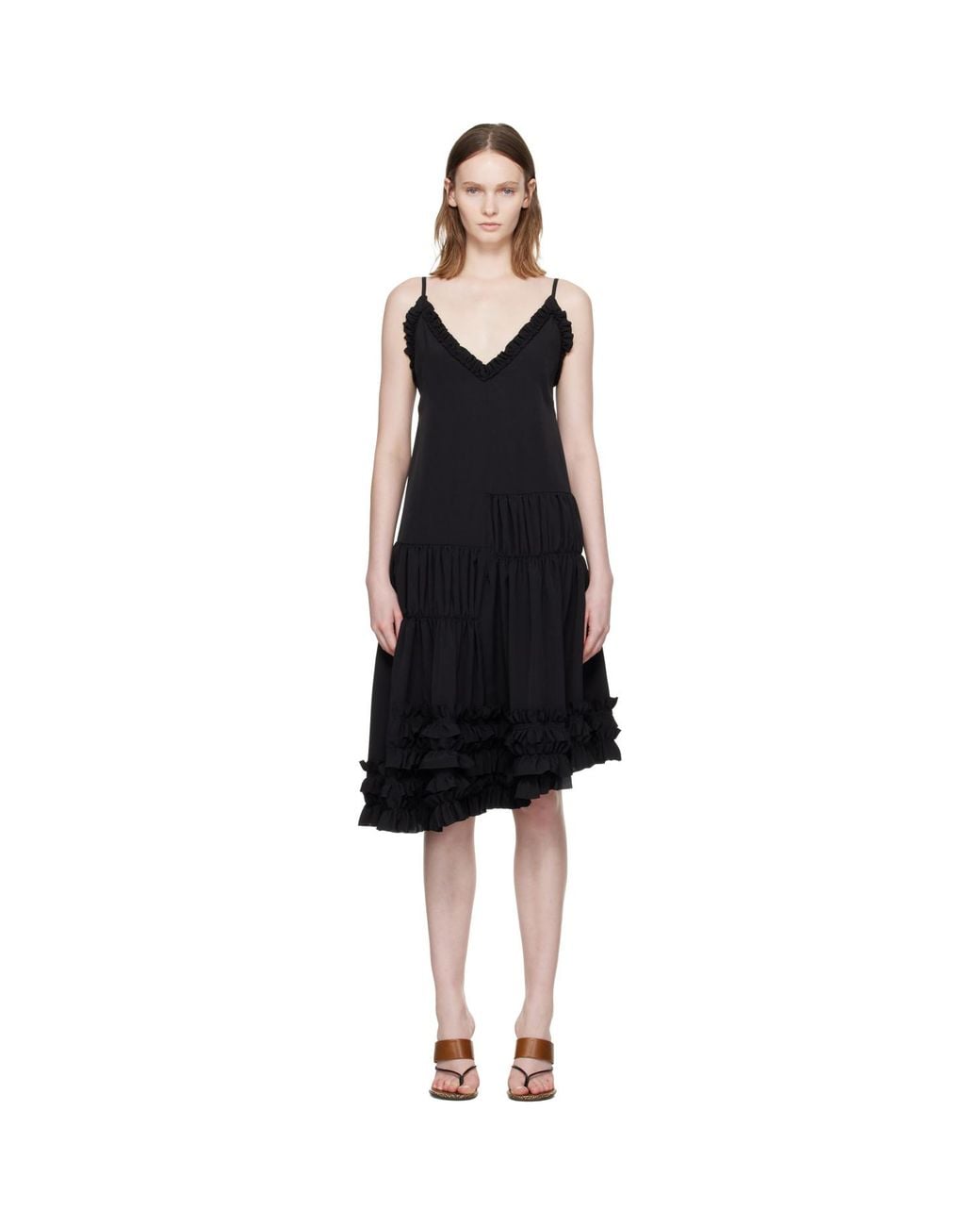 Dries Van Noten Black Ruffled Midi Dress