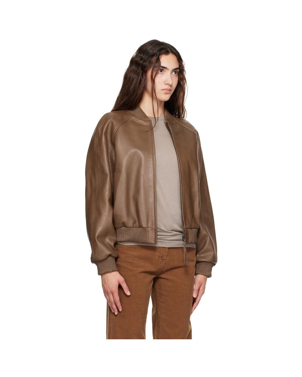 NOTHING WRITTEN Brown Roche Leather Bomber Jacket