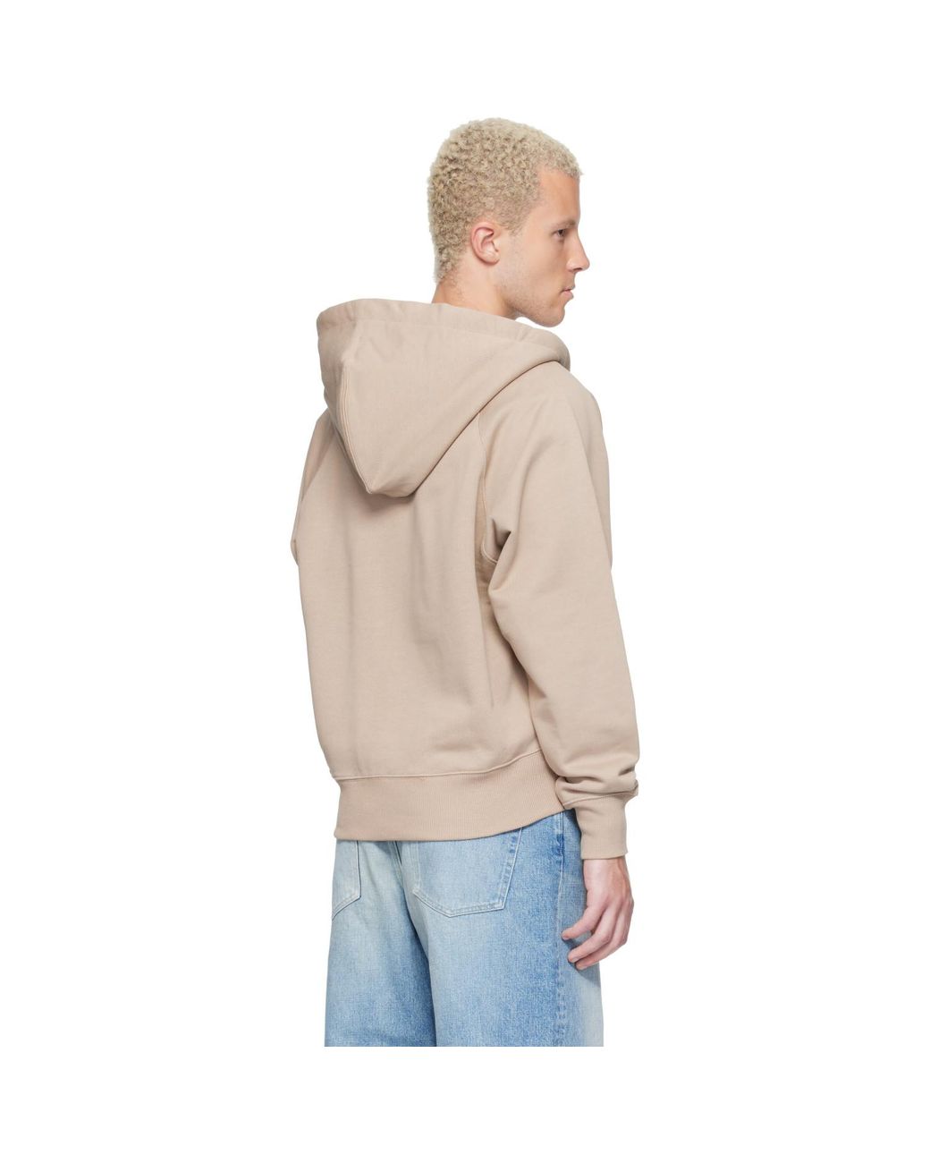 AMI Natural Zipped Cotton Embossed Ami De Coeur Hoodie for men