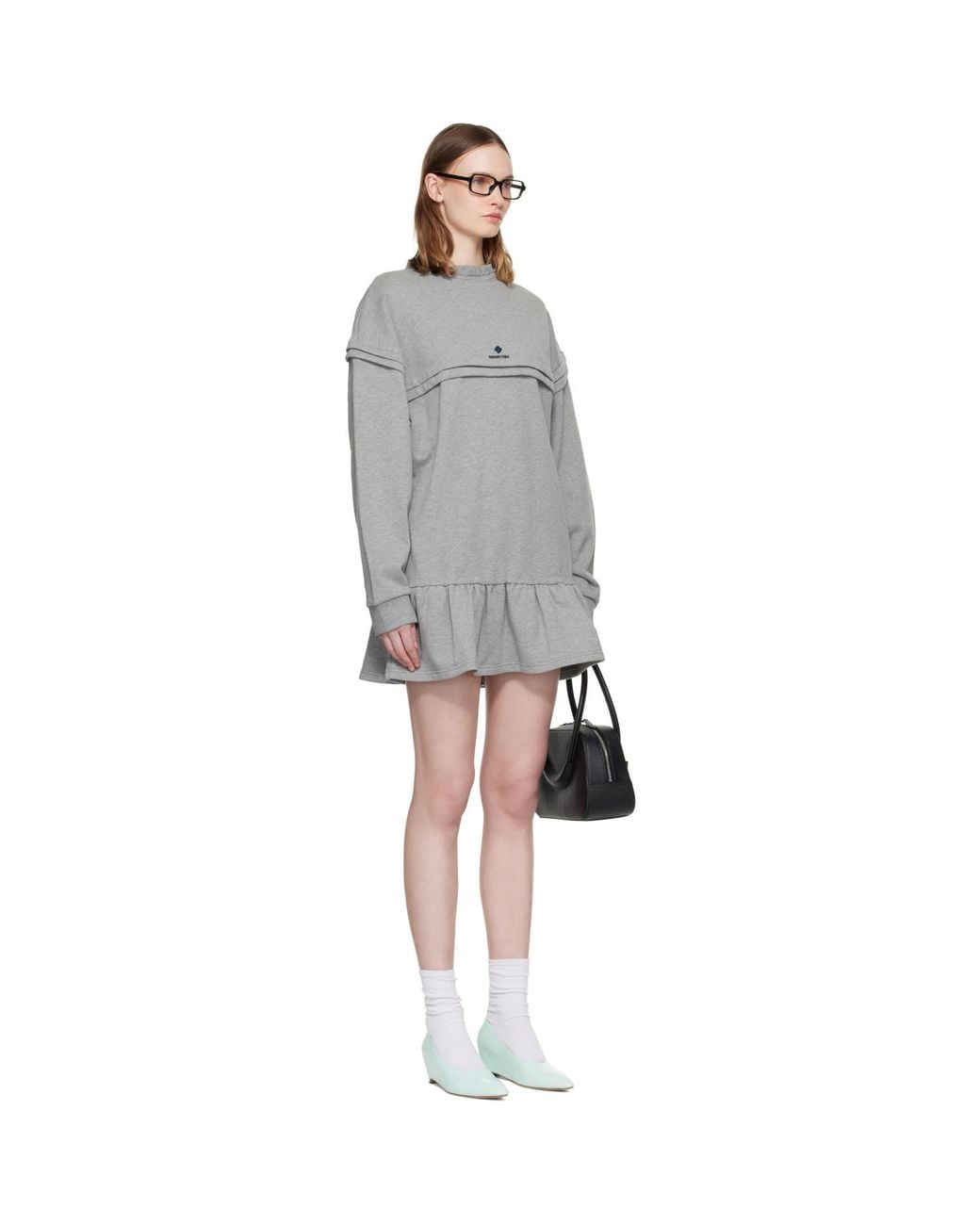 ShuShu/Tong Black Raw-Edge Wave Collar Tuck Detail Sweatshirt Minidress