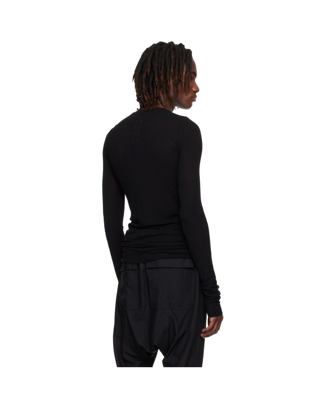 Rick Owens Black Temple Rib Ls T-shirt for men