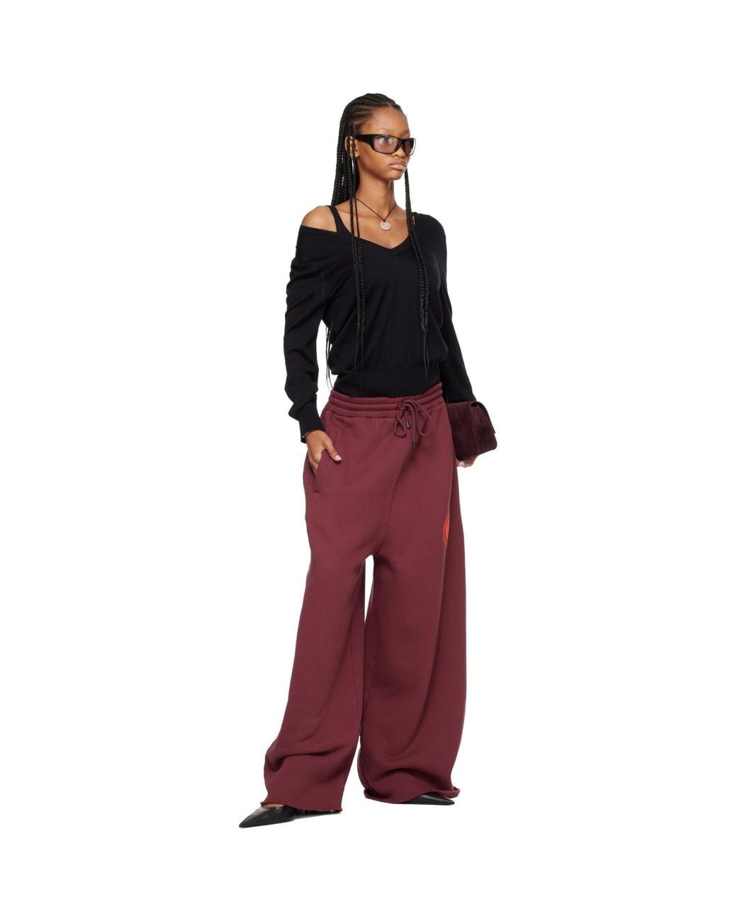 Lu'u Dan Red Burgundy Raw-Cut Bontan Sweatpants