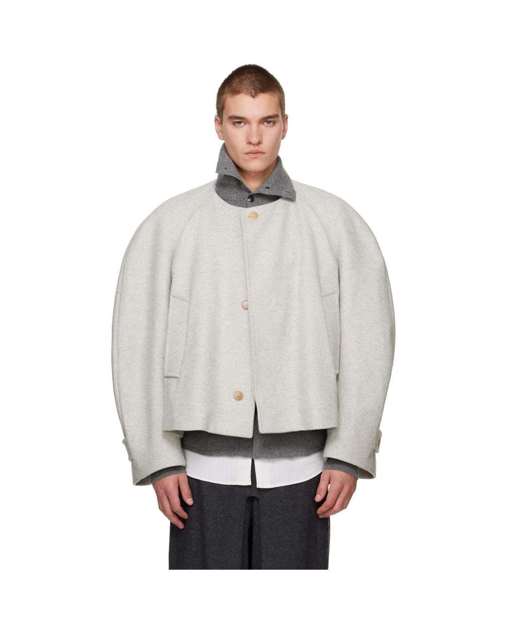 Hed Mayner Gray Herringbone Coat for men