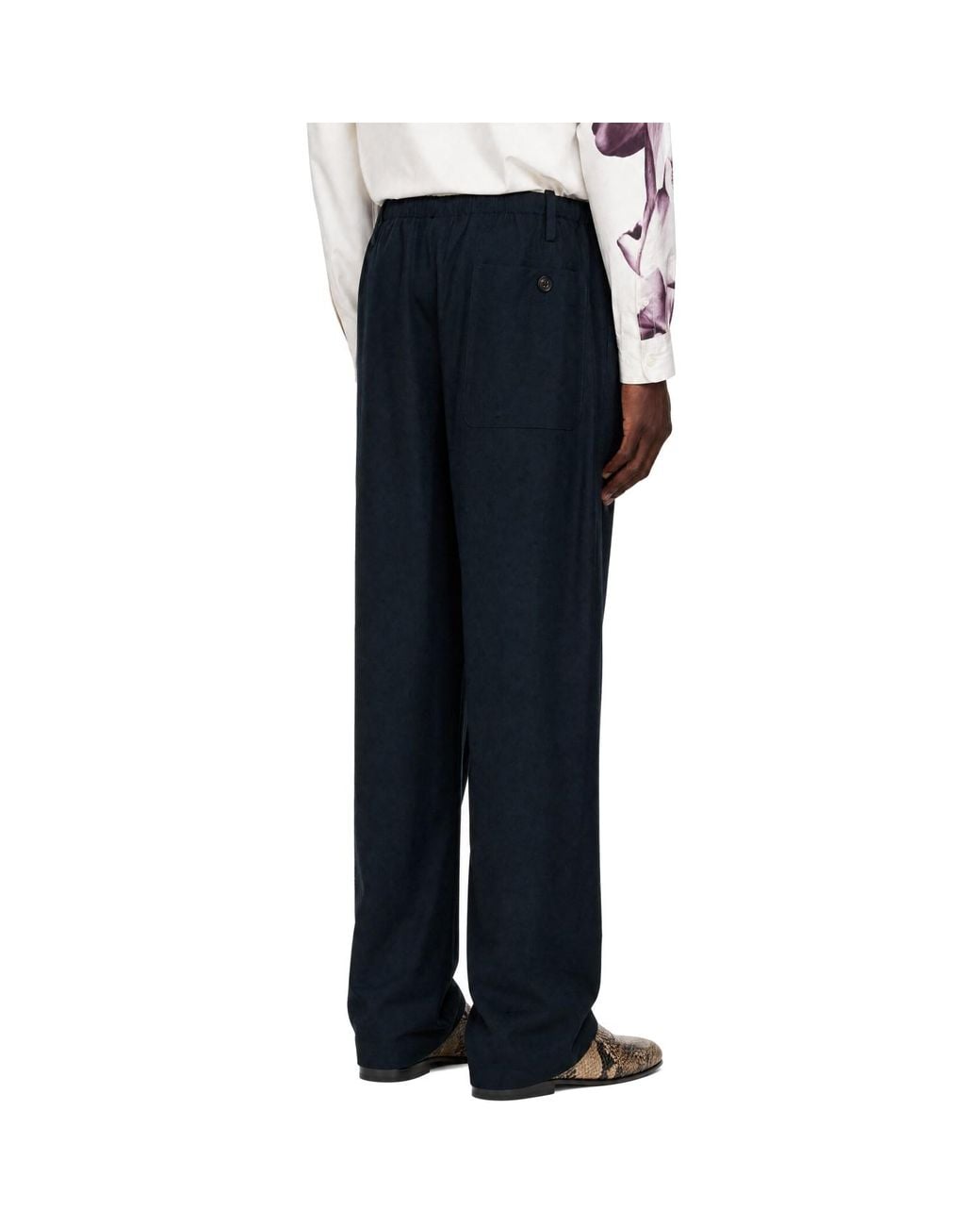 Dries Van Noten Blue Wool Drawstring Trousers for men