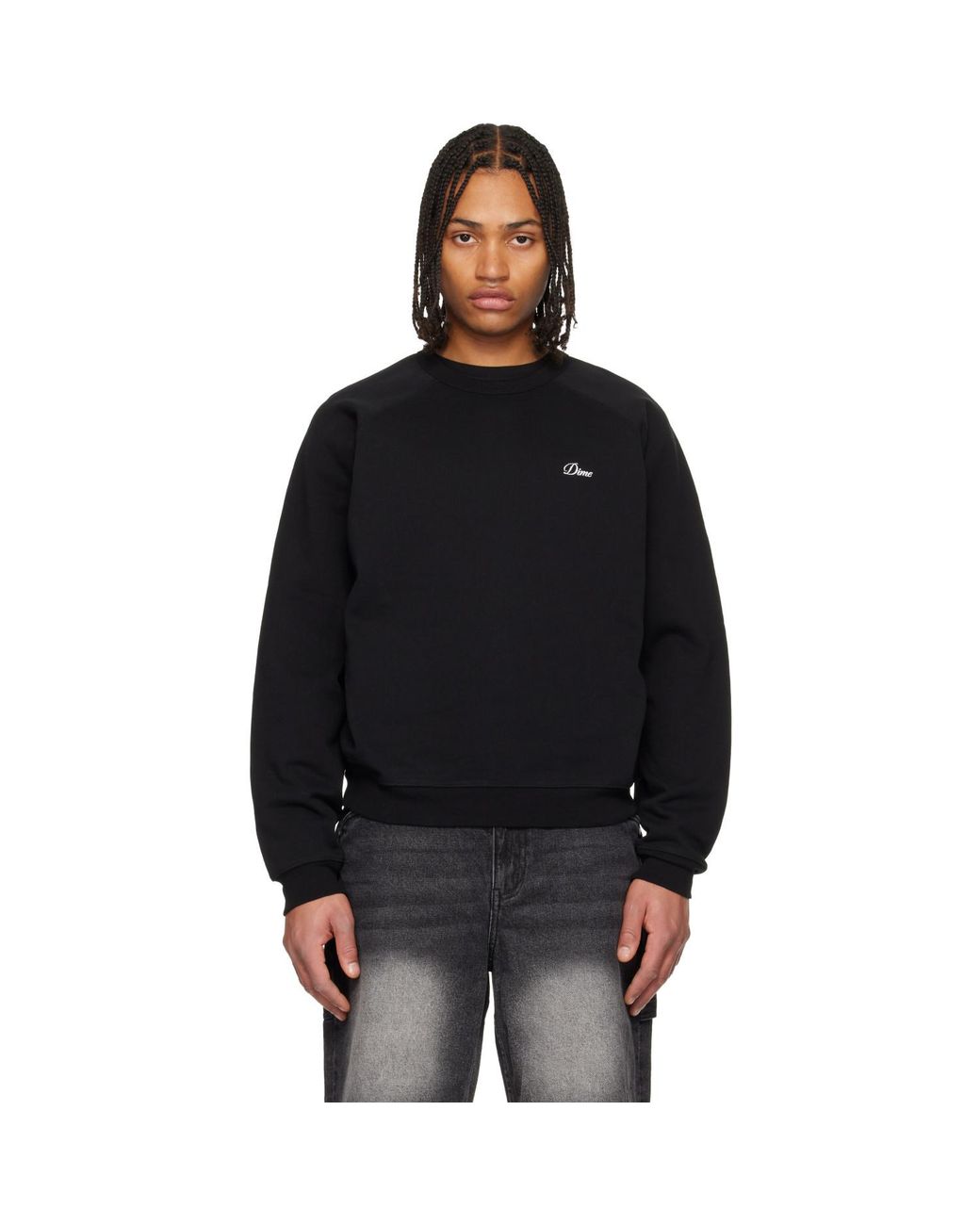 Dime Black Cursive Small Logo Crewneck Sweatshirt for men