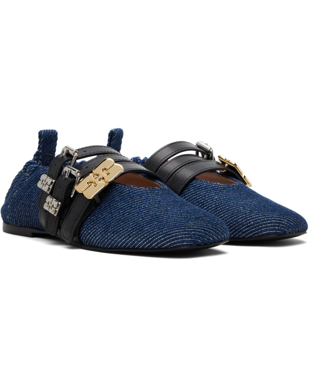 Ganni Blue Sue Triple Ballerina Flats