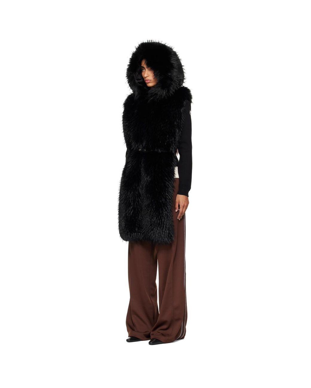 Moncler Black Long Hair Fabric Scarf