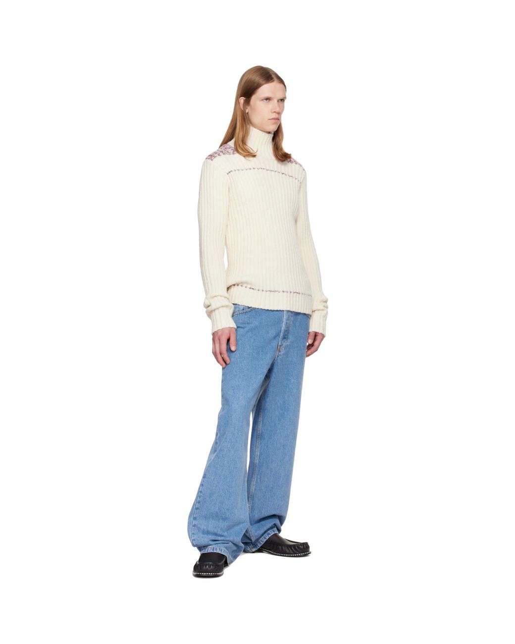 Dries Van Noten White Off- Rib-Knit Wool Turtleneck for men