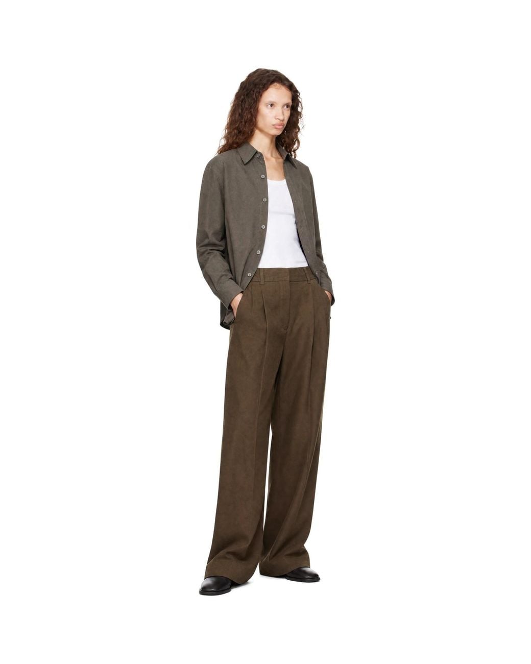 DUNST Brown Double Pleated Wide Chino Trousers