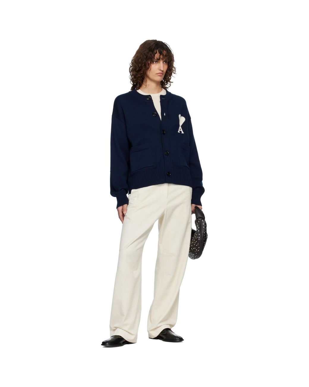 AMI Blue Wool Crewneck Ami De Coeur Cardigan