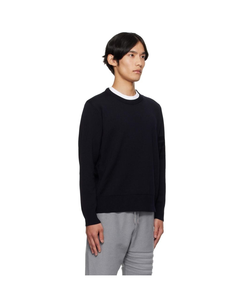 Thom Browne Black Double Face Crew New 4-Bar Sweater for men