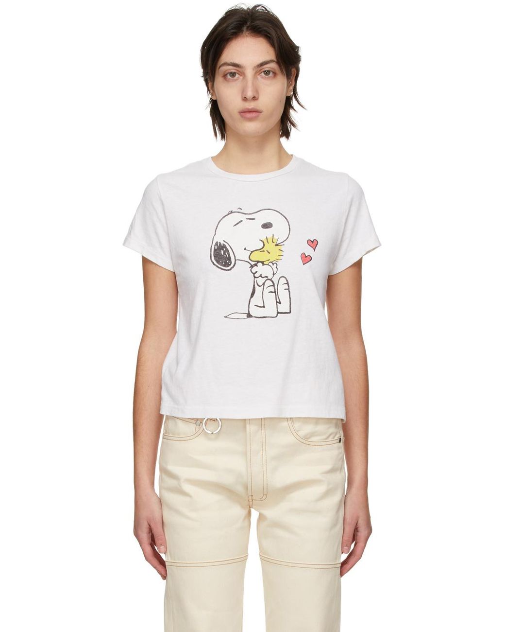 RE/DONE White Peanuts Edition Snoopy & Woodstock T-shirt