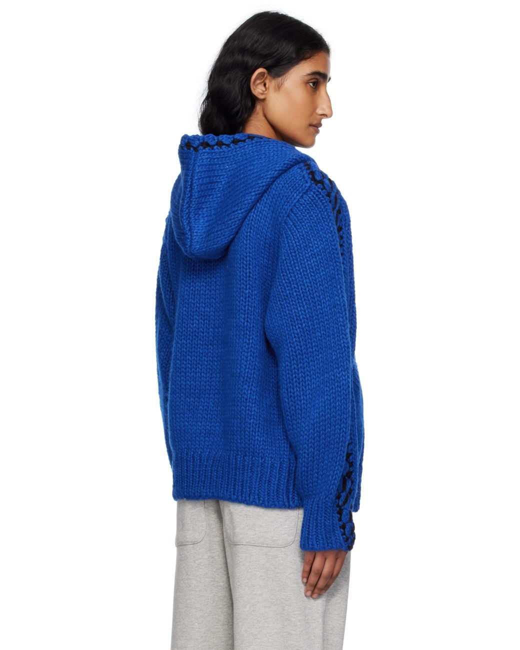OPEN YY Blue Stitch Zip Up Knit Hoodie
