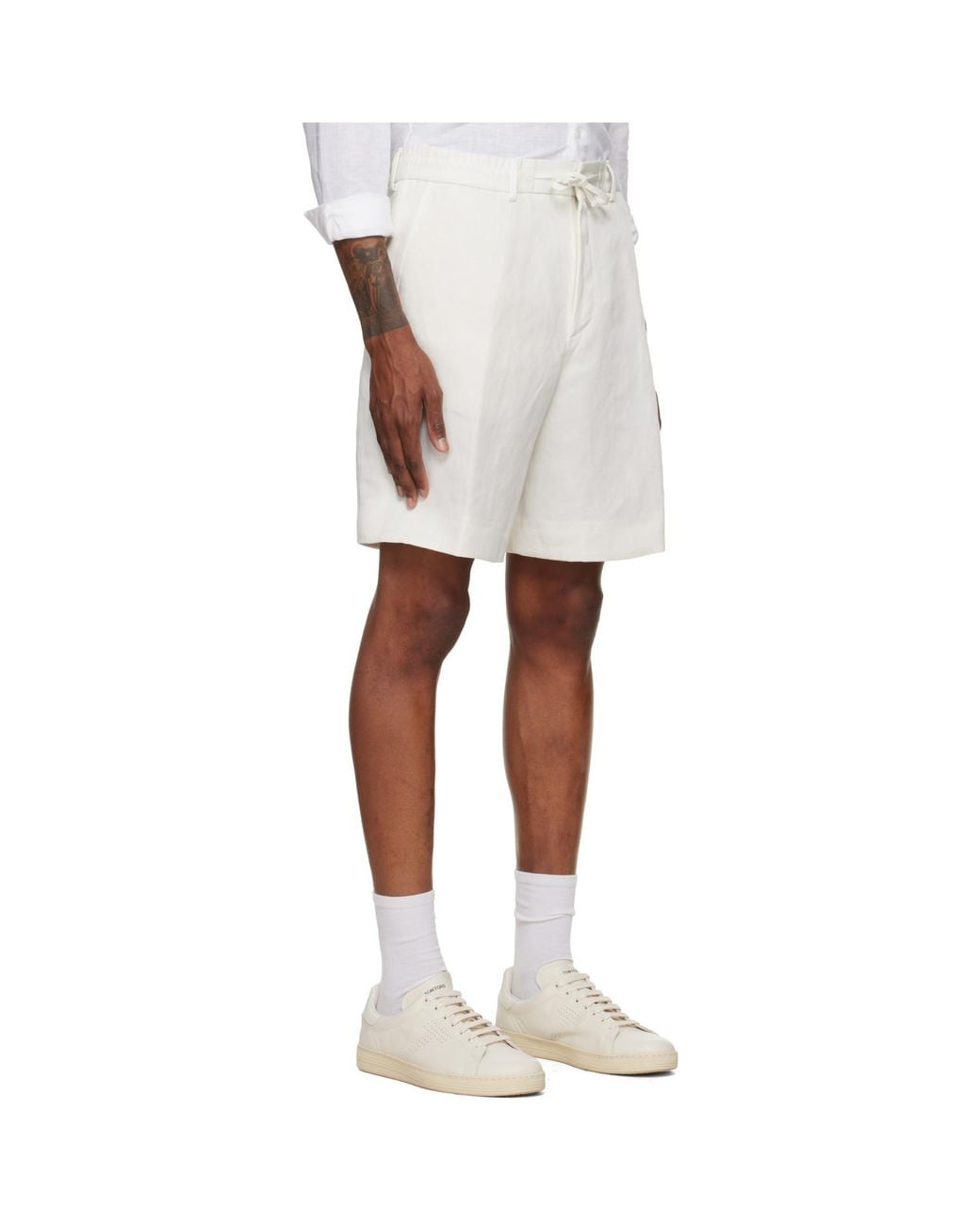 Boss White Off- Drawstring Shorts for men