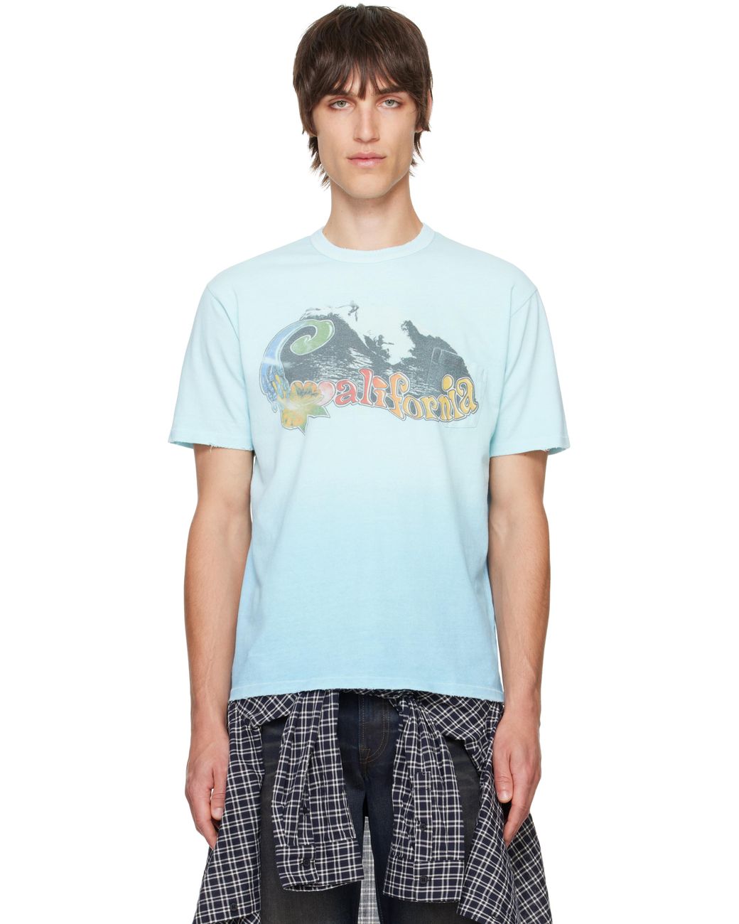 関税送料込【ERL】california カリフォルニア wave Tシャツ ERL California Wave T-Shirt in Pastel Blue | SVD