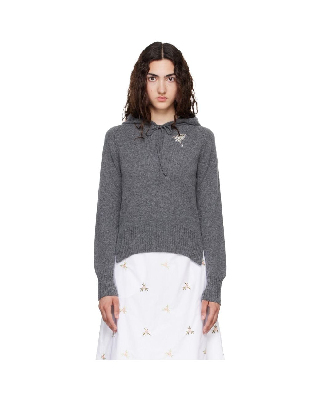 Simone Rocha Gray Embellished Relaxed Cashmere Hoodie