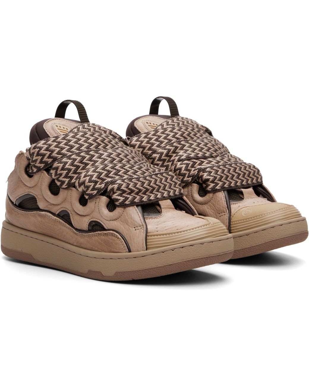 Lanvin Brown Curb Dino-Effect Leather Sneakers for men