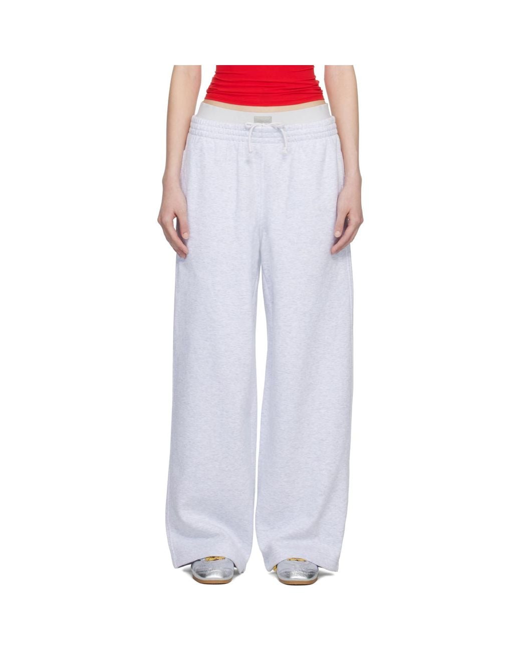 Skims White Cotton Fleece Oversized Double Waist Sweatpants