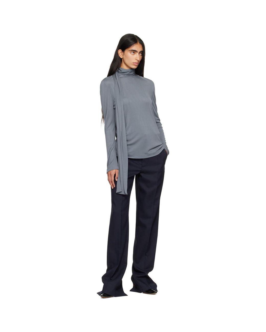 Bottega Veneta Blue Shetland Wool Toile Straight Trousers
