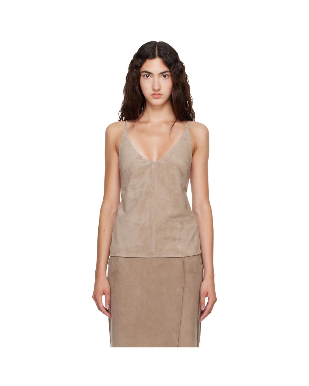 St. Agni Brown Taupe Suede Low Back Tie Top