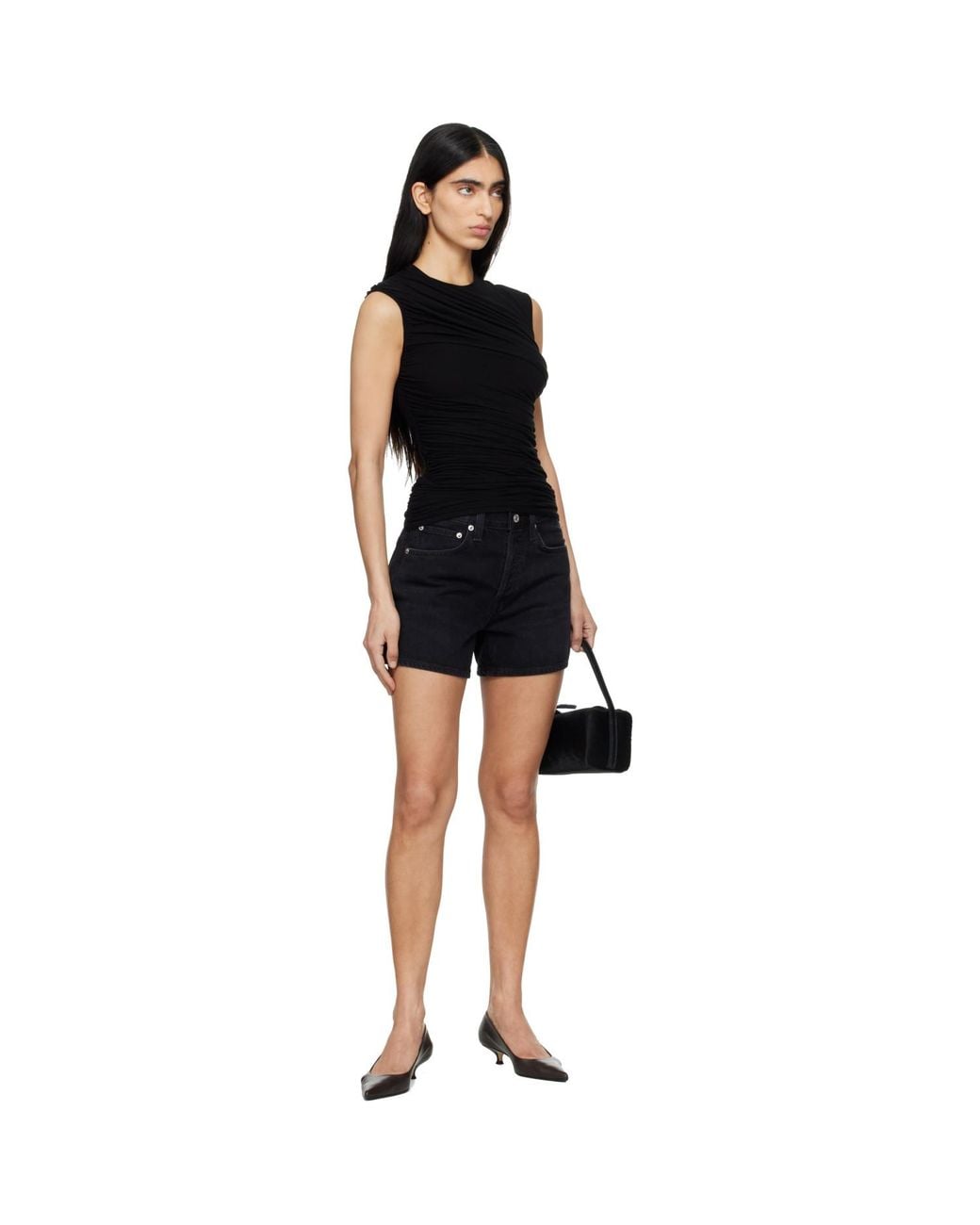 Agolde Black Parker Long Denim Shorts