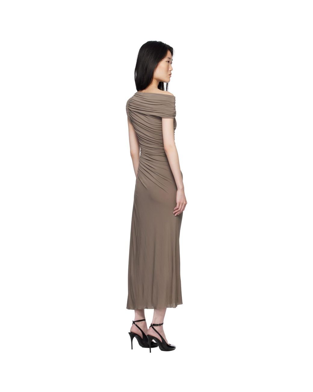 Alaïa Black Taupe Asymmetric Pipe Midi Dress