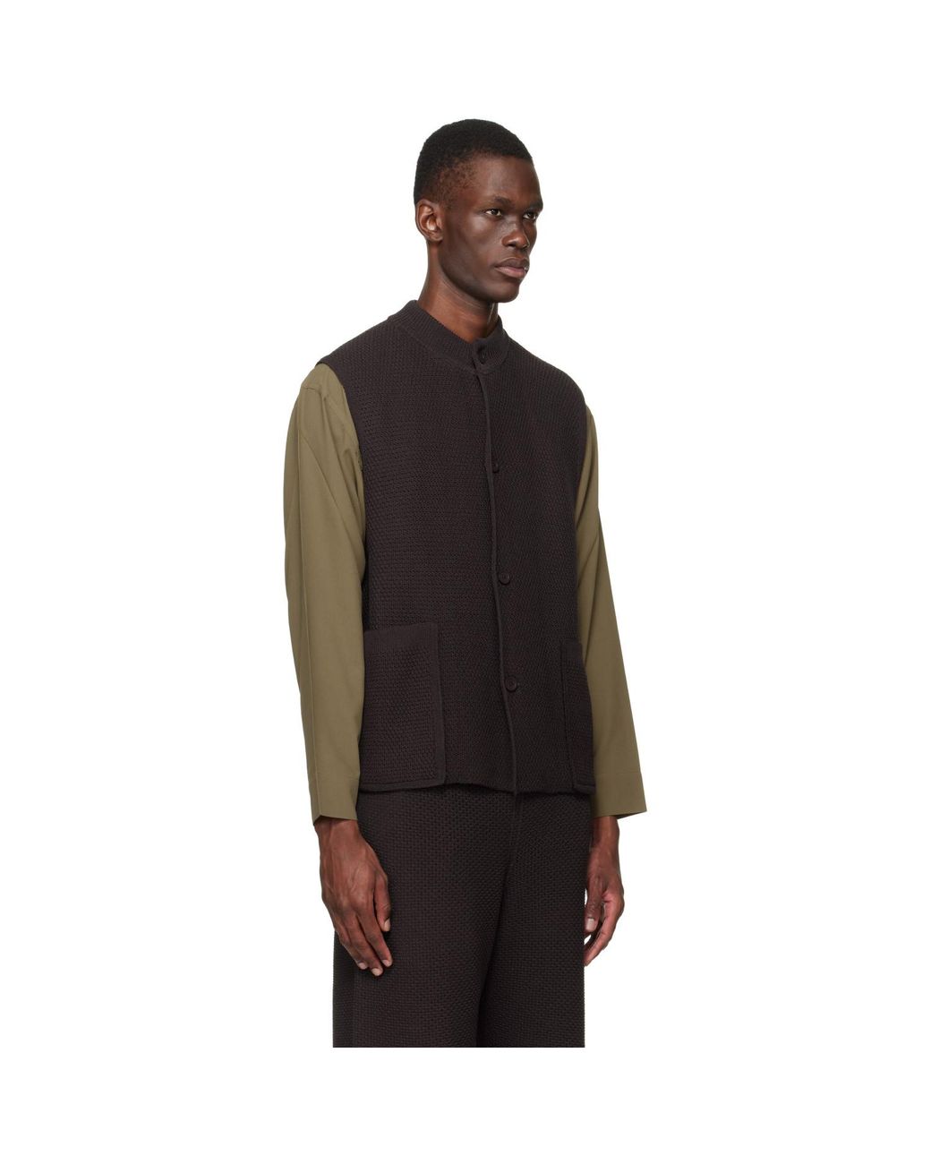 Homme Plissé Issey Miyake Black Rustic Knit Vest for men