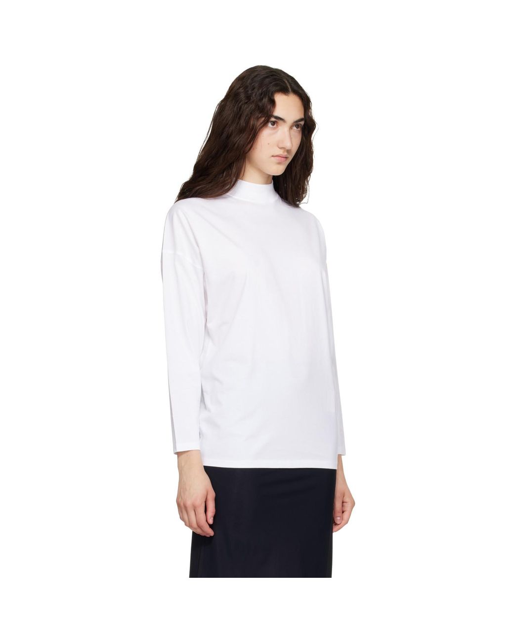 Jil Sander White Long Sleeves Mock Neck Boxy Fit T-Shirt