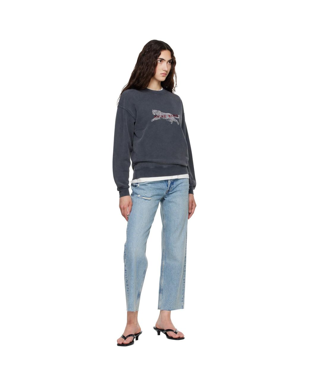 Anine Bing Blue Spencer Leopard Sweatshirt