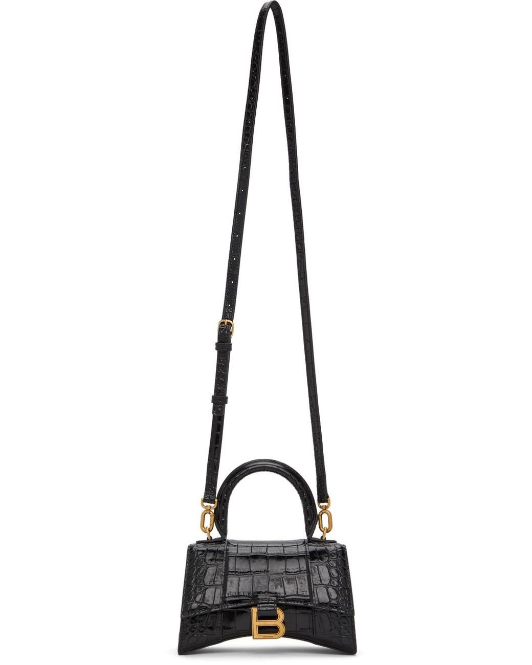 Balenciaga Leather Croc Xs Hourglass Bag in Black - Lyst