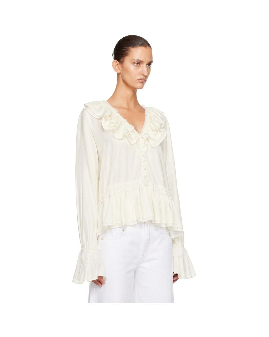 Ganni White Off- Viscose Silk Blouse