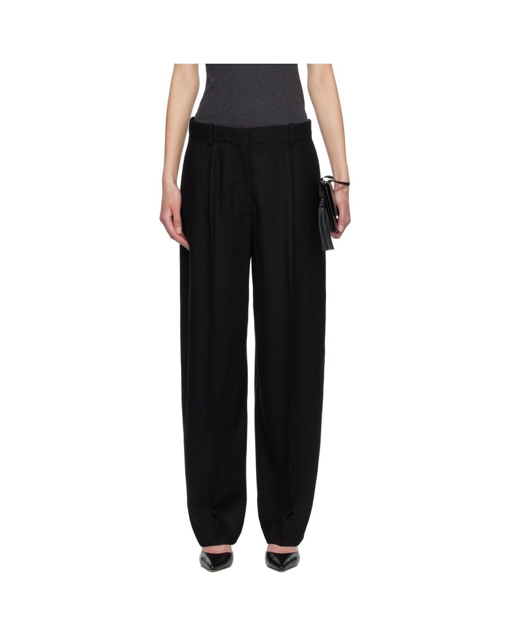 Totême Black Wide Flannel Trousers