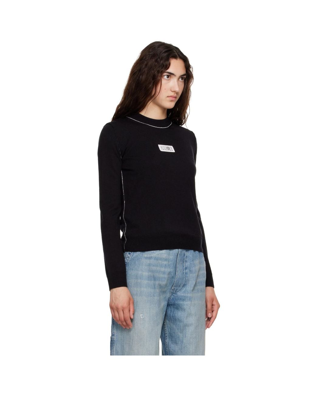 MM6 by Maison Margiela Black Contrast-Trimmed Wool Blend Knit Sweater