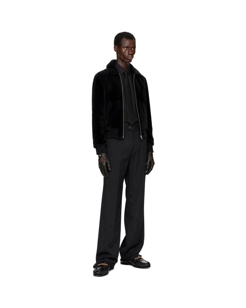 Ernest W. Baker Black Zip Shearling Jacket for men