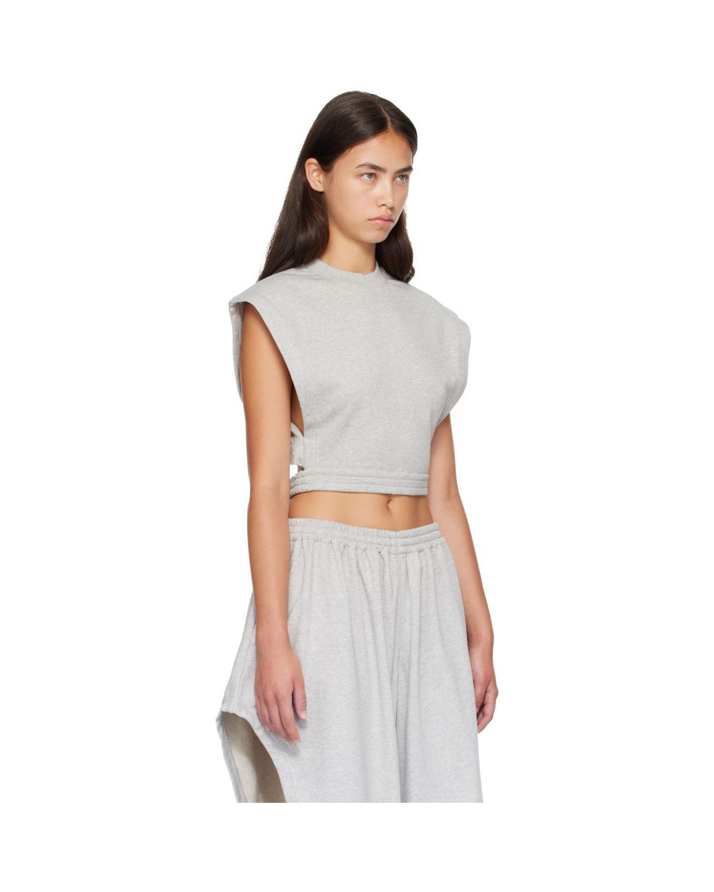 Alaïa Gray Fleece Jersey Crop Top