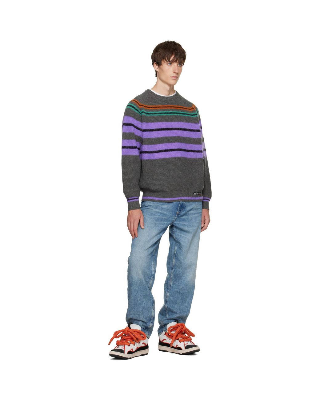 Lanvin Gray Wool & Cashmere Striped Sweater for men