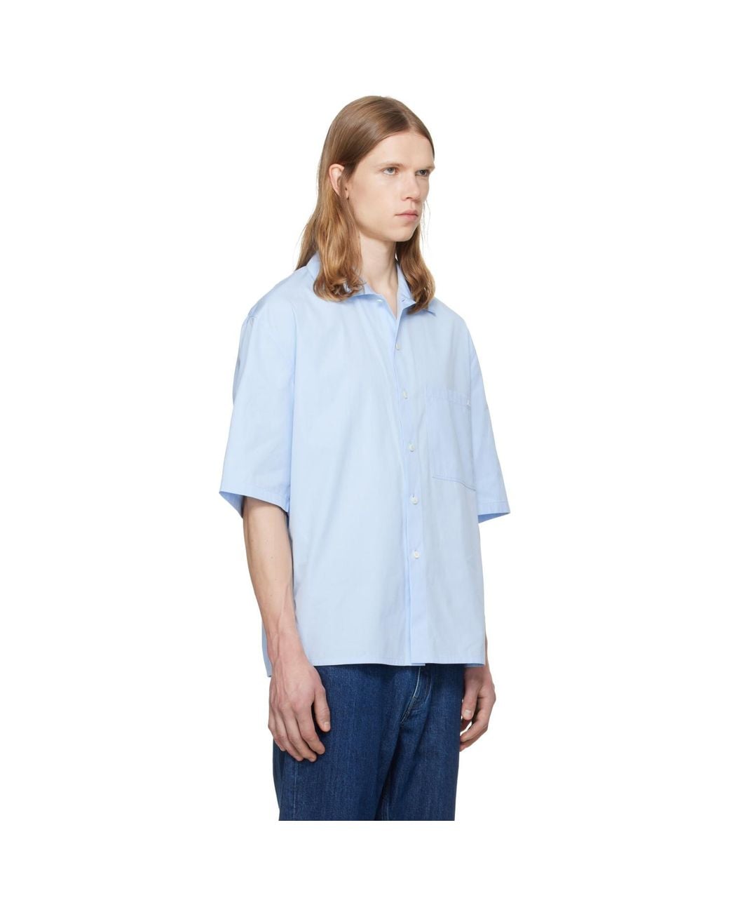 Jil Sander Blue Lightweight Cotton Poplin Shirt for men