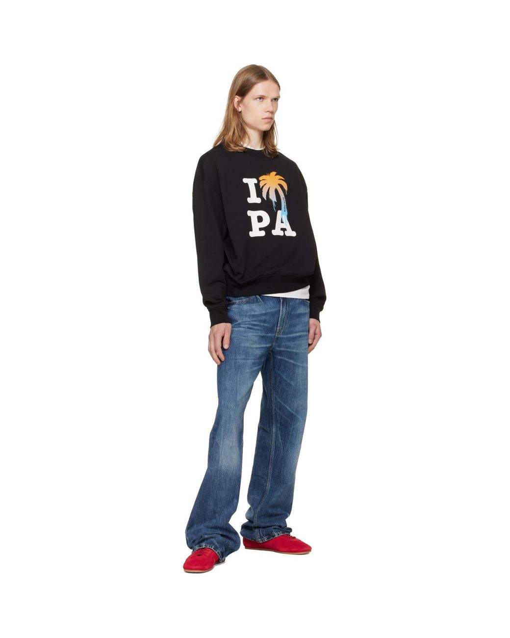 Palm Angels Black 'I Love Pa' Regular Crew Sweatshirt for men