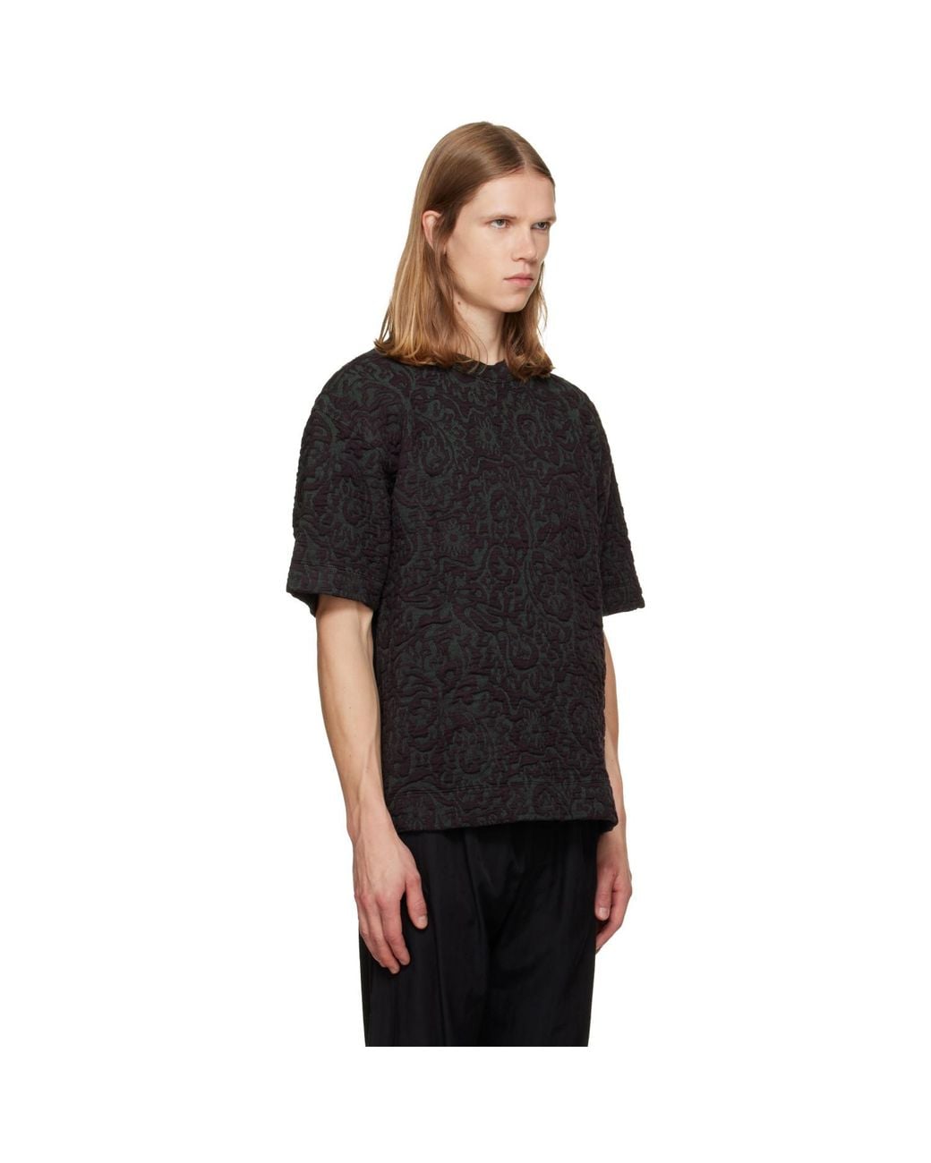 Dries Van Noten Black Burgundy Jacquard T-Shirt for men