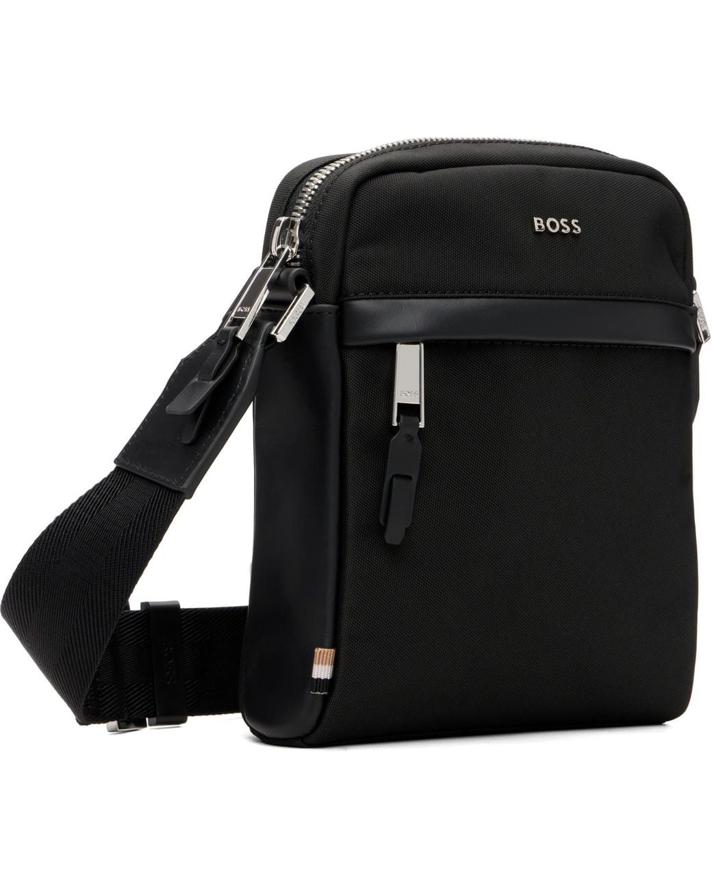 Boss Black Leather-Trimmed Reporter Bag for men