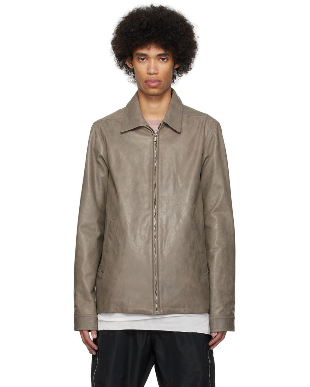 rickowens リックオウエンス カーフ ハイネック レザージャケット 42